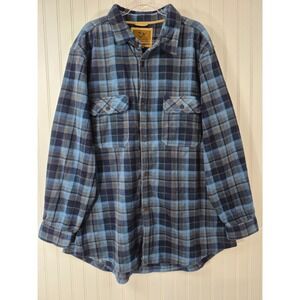 Outdoor Life Mens 3XL Tall Blue Plaid Fleece Flannel Button Down Shirt Outdoor